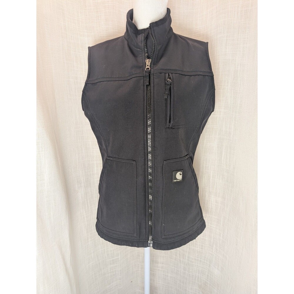 Carhartt Women’s Black Lined Full Zip Vest Pockets Size S Regular WV002